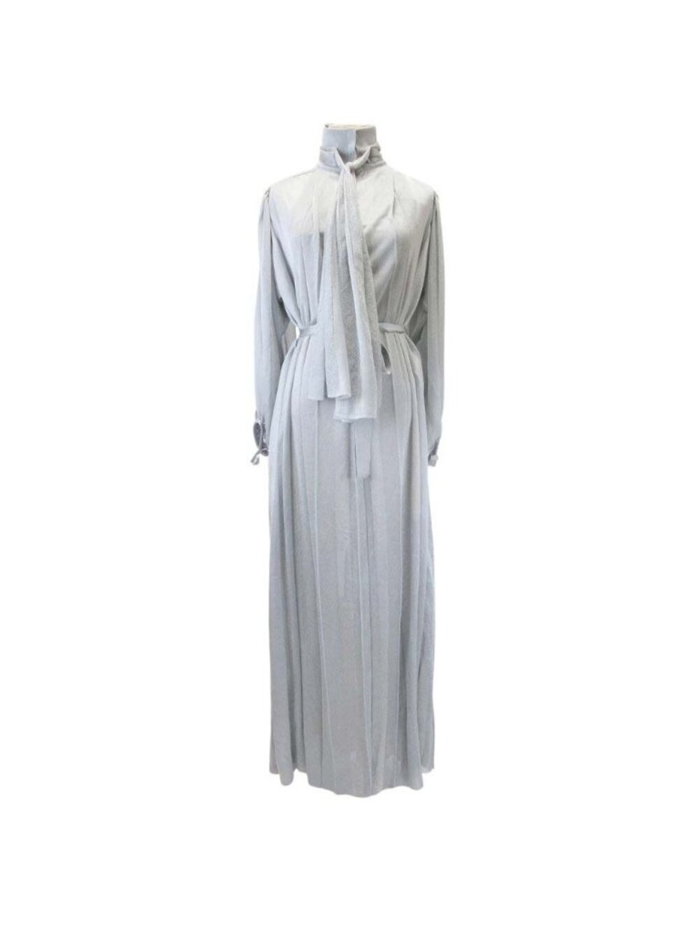 Louis Vuitton Bow Tie Knit Dress Pleats Long Ribbon Gray XS